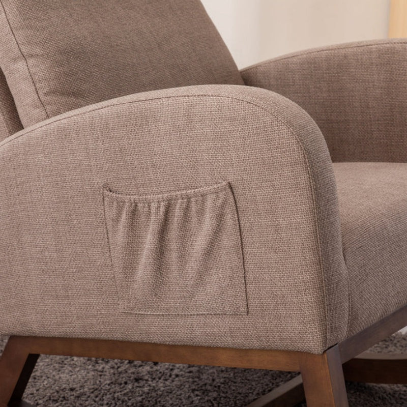 Rocking Chair, Modern Glider Chair, Recliner Armchair with Wood Legs and Side Pocket, Nursery Rocking Accent Chair with High Back for Living Room Bedroom (Camel linen)-海智集-Default-