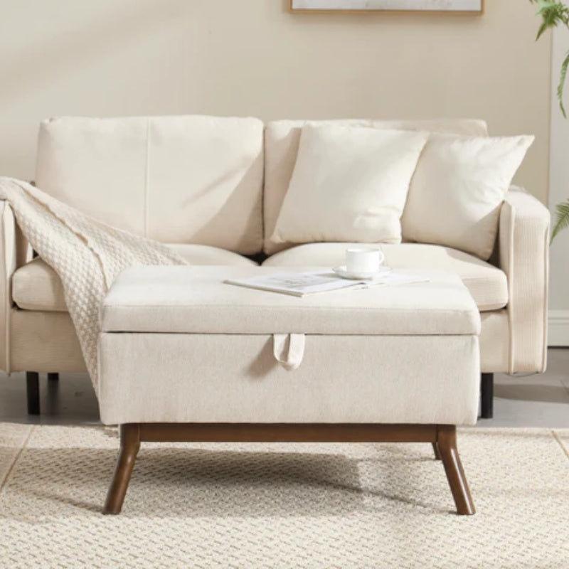 Mid-century modern square coffee table storage bench, assembled, suitable for living room, entryway and family room, used as a coffee table, stirrups, shoe bench-海智集-Default-