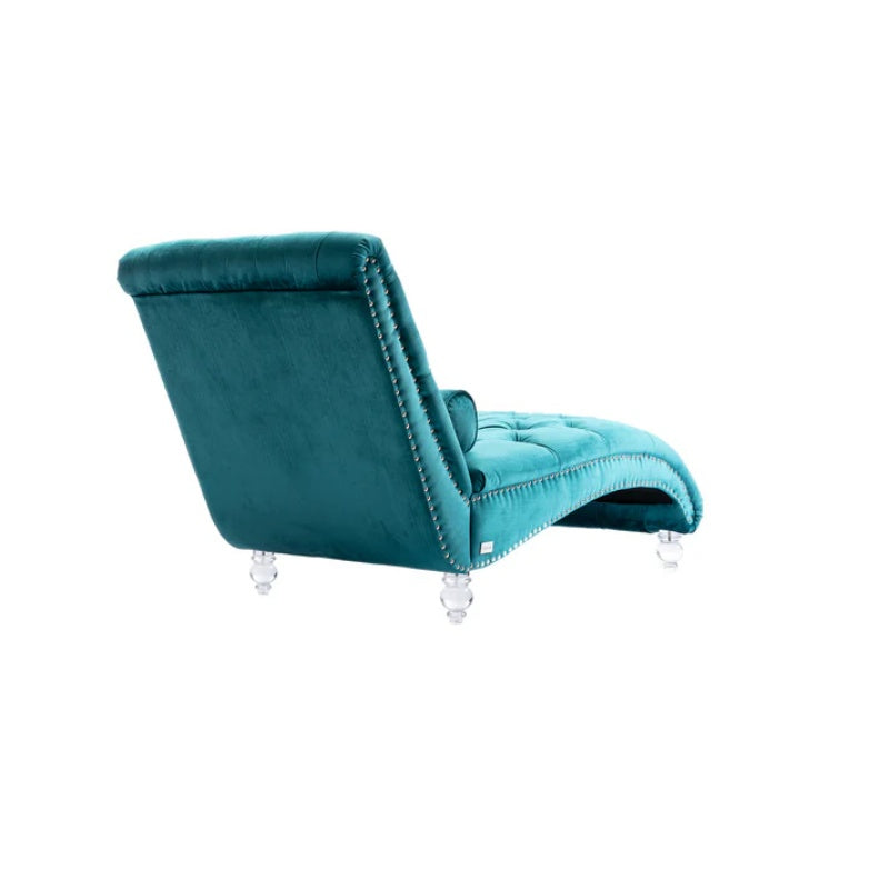 Velvet Chaise Lounge Indoor, Button-Tufted Upholstered Chaise Lounge Chair with Pillow, Teal Velvet, 63.38 inch-海智集-Default-