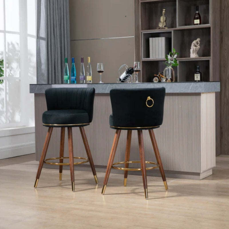 COOLMORE Counter Height Bar Stools Set of 2 for Kitchen Counter Solid Wood Legs with a fixed height of 360 degrees-海智集-Default-