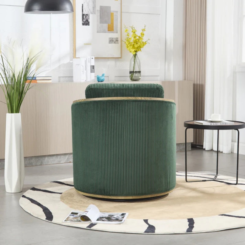 Emerald Corduroy Swivel Barrel Chair, Comfortable Accent Sofa Chair with 360 Degree Swivel for Living Room, Nursery, Hotel, Bedroom, Office-海智集-Default-