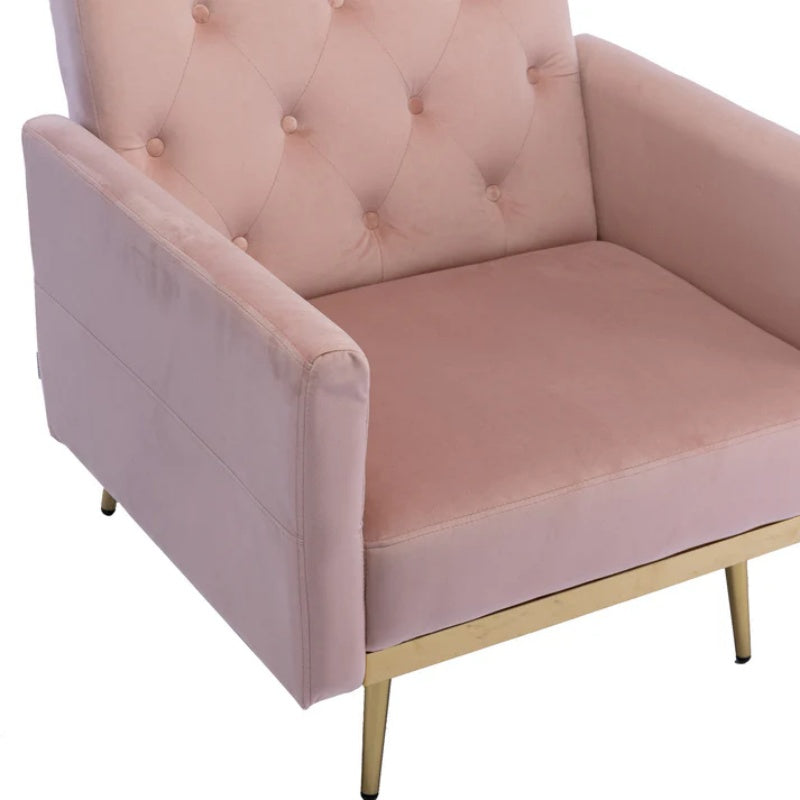 COOLMORE Velvet Accent Chair with Adjustable Armrests and Backrest, Button Tufted Lounge Chair, Single Recliner Armchair with Ottoman-海智集-Default-