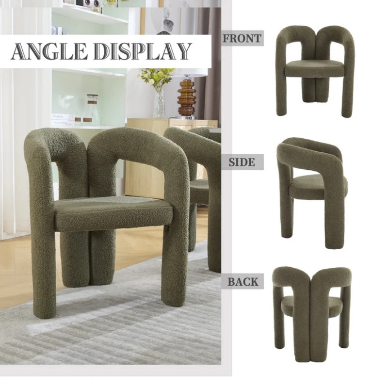 COOLMORE Contemporary Designed Velvet Upholstered Accent/Dining Chair in Olive Teddy Fabric with Armrests-海智集-Default-