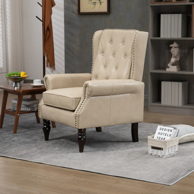 Modern Accent Chair Lounge Chair with Sturdy Wood Legs in Camel PU Leather for Living Room and Bedroom-海智集-Default-