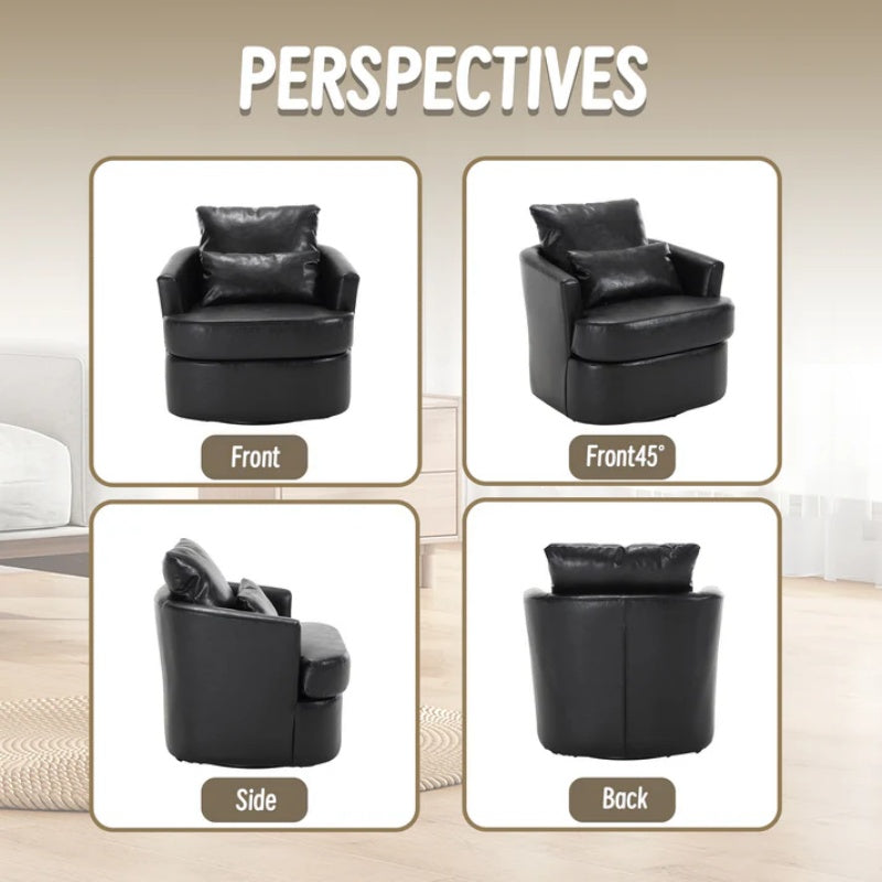 Modern Swivel Barrel Club Chair, Comfy Accent Sofa with 360 Degree Swivel, Black PU Leather, 32.68x30.31x24.80 Inches-海智集-Default-