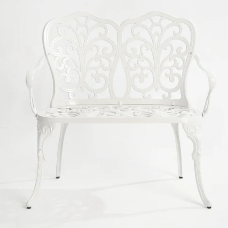 Patio Garden Bench Metal Park Bench Cast Aluminum Outdoor Furniture with Floral Rose for Patio,Park,Lawn,Yard white-海智集-Default-