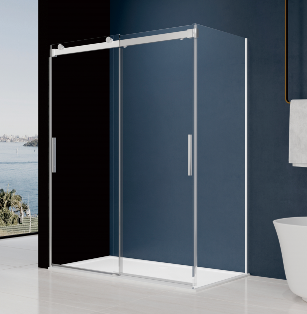 Minimalist frameless sliding door shower enclosure, stainless steel sunken bathroom partition without lower track, brushed overall sliding-海智集-