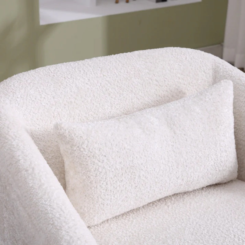 Swivel Barrel Chair, Comfy Round Accent Sofa Chair 360 Degree Swivel, White Chenille, 31.5 x 31.5 x 27.56-海智集-Default-