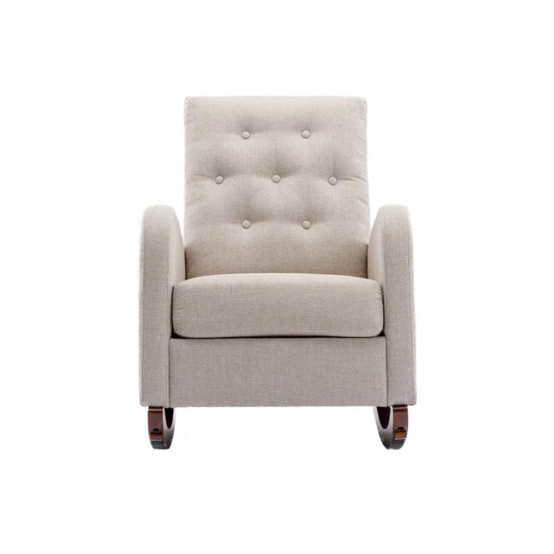 High Back Rocking Chair Nursery Chair .Comfortable Rocker Fabric Padded Seat .Modern High Back Armchair-海智集-Default-