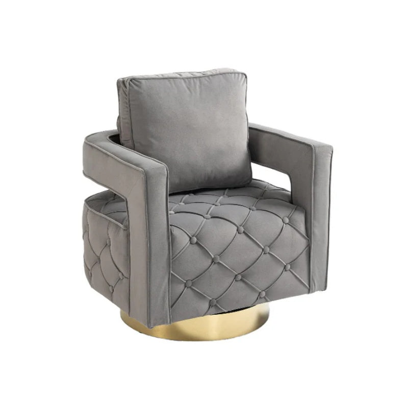 Swivel Accent Chair - Modern Accent Chair with Pillow, Velvet Armchair Side Chair with Tufted Button for Living Room, Bedroom, Office(Gray)-海智集-Default-