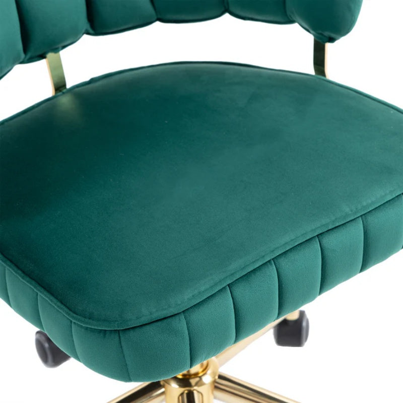 Velvet Home Office Desk Chair, Modern Cute Computer Chair, Wheels Swivel Height Adjustable Task Chair, Emerald Velvet-海智集-Default-