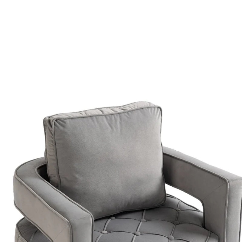 Swivel Accent Chair - Modern Accent Chair with Pillow, Velvet Armchair Side Chair with Tufted Button for Living Room, Bedroom, Office(Gray)-海智集-Default-