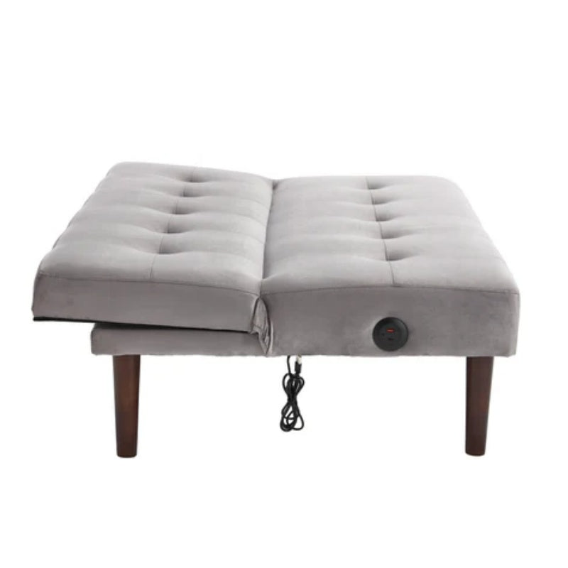 Foldable Fashion Sofa Bed High End Flannel Fabric Back Adjustable Sofa Recliner Futon, Modern Fashion Sofa with Charging Port, Suitable for Living Room Bedroom Office (Gray)-海智集-Default-