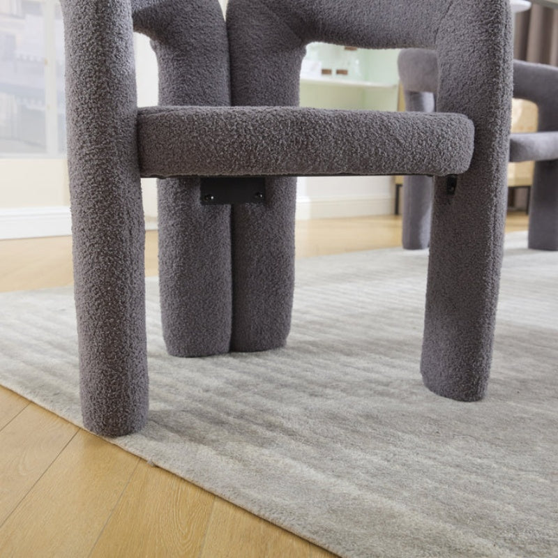COOLMORE Contemporary Designed Teddy Velvet Upholstered Accent/Dining Chair with Armrest, Gray Teddy Fabric, Set of 2-海智集-Default-