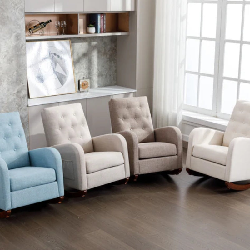 High Back Rocking Chair Nursery Chair .Comfortable Rocker Fabric Padded Seat .Modern High Back Armchair-海智集-Default-