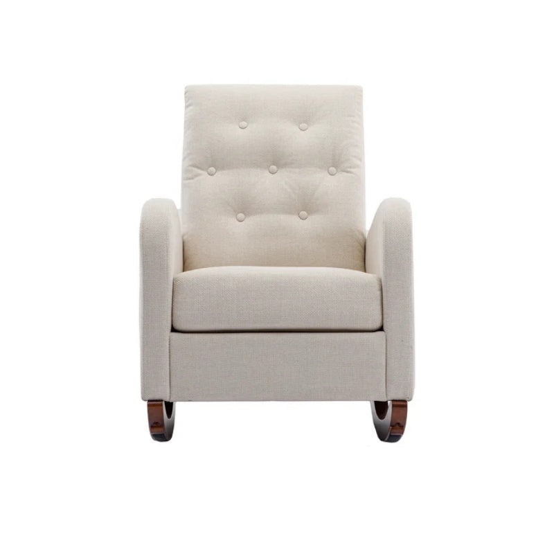High Back Rocking Chair Nursery Chair .Comfortable Rocker Fabric Padded Seat .Modern High Back Armchair-海智集-Default-