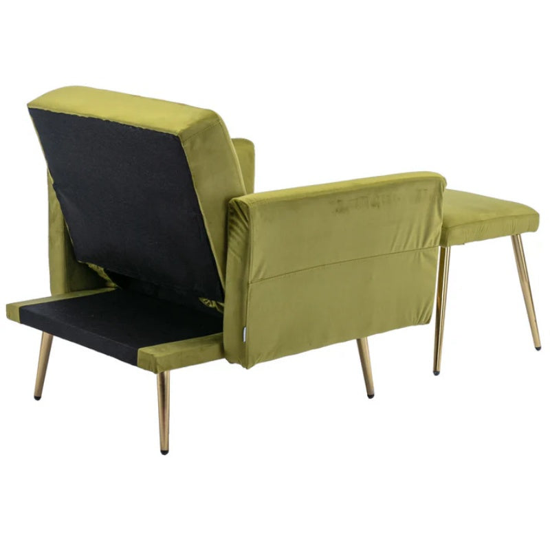 COOLMORE Velvet Accent Chair with Adjustable Armrests and Backrest, Button Tufted Lounge Chair, Single Recliner Armchair with Ottoman-海智集-Default-