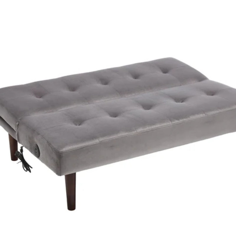 Foldable Fashion Sofa Bed High End Flannel Fabric Back Adjustable Sofa Recliner Futon, Modern Fashion Sofa with Charging Port, Suitable for Living Room Bedroom Office (Gray)-海智集-Default-