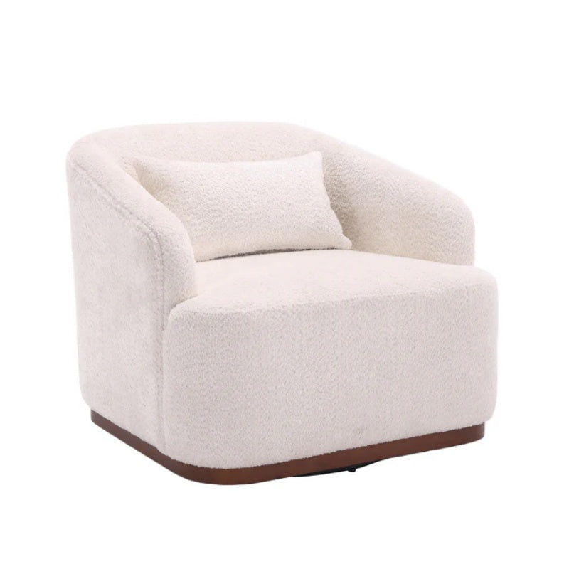 Swivel Barrel Chair, Comfy Round Accent Sofa Chair 360 Degree Swivel, White Chenille, 31.5 x 31.5 x 27.56-海智集-Default-