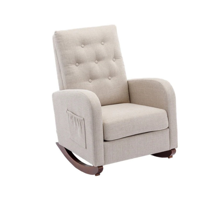 High Back Rocking Chair Nursery Chair .Comfortable Rocker Fabric Padded Seat .Modern High Back Armchair-海智集-Default-