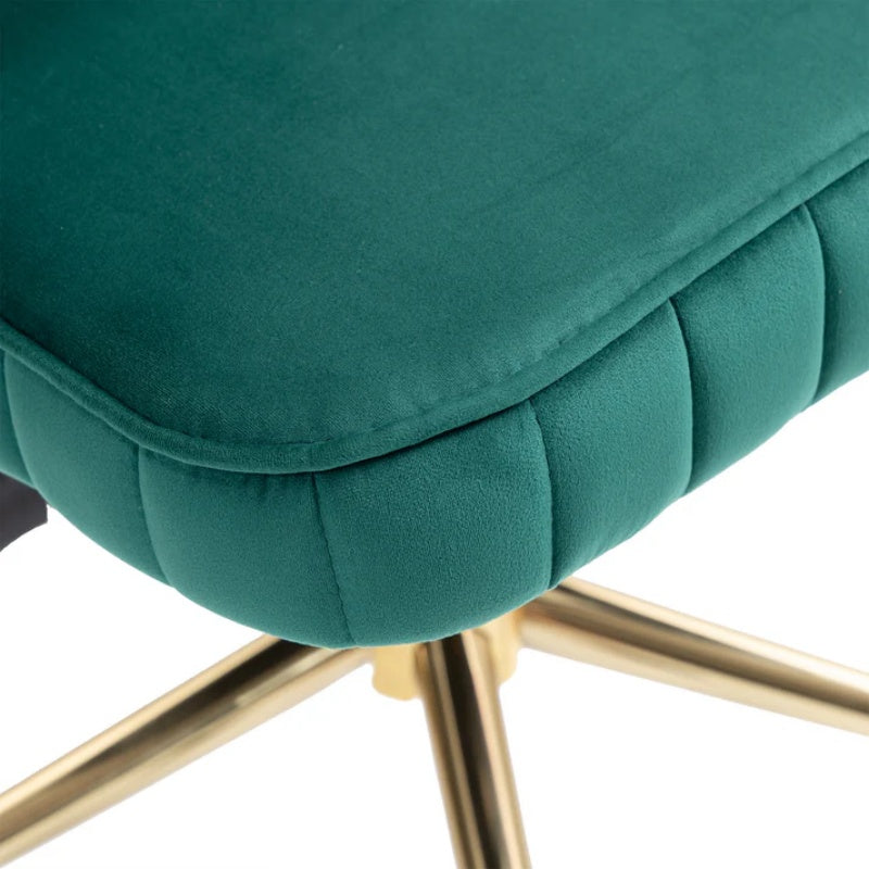 Velvet Home Office Desk Chair, Modern Cute Computer Chair, Wheels Swivel Height Adjustable Task Chair, Emerald Velvet-海智集-Default-