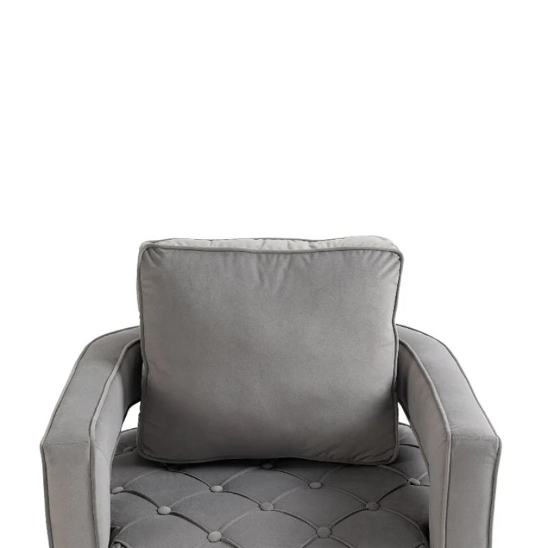 Swivel Accent Chair - Modern Accent Chair with Pillow, Velvet Armchair Side Chair with Tufted Button for Living Room, Bedroom, Office(Gray)-海智集-Default-