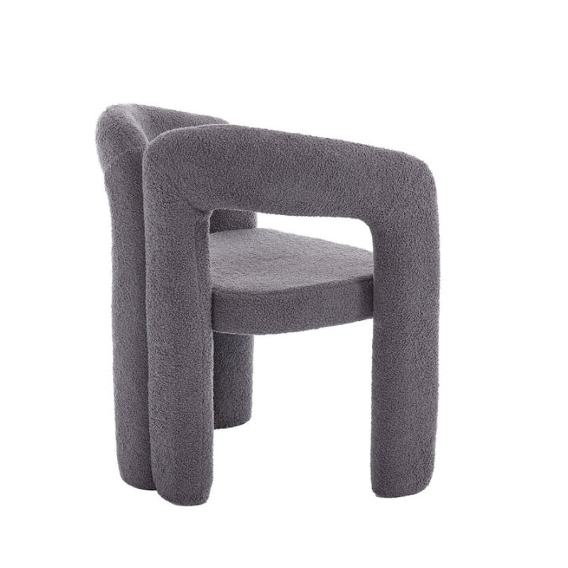 COOLMORE Contemporary Designed Teddy Velvet Upholstered Accent/Dining Chair with Armrest, Gray Teddy Fabric, Set of 2-海智集-Default-
