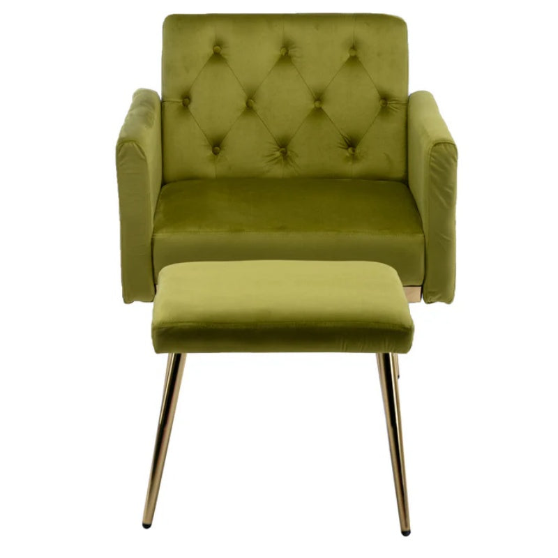 COOLMORE Velvet Accent Chair with Adjustable Armrests and Backrest, Button Tufted Lounge Chair, Single Recliner Armchair with Ottoman-海智集-Default-