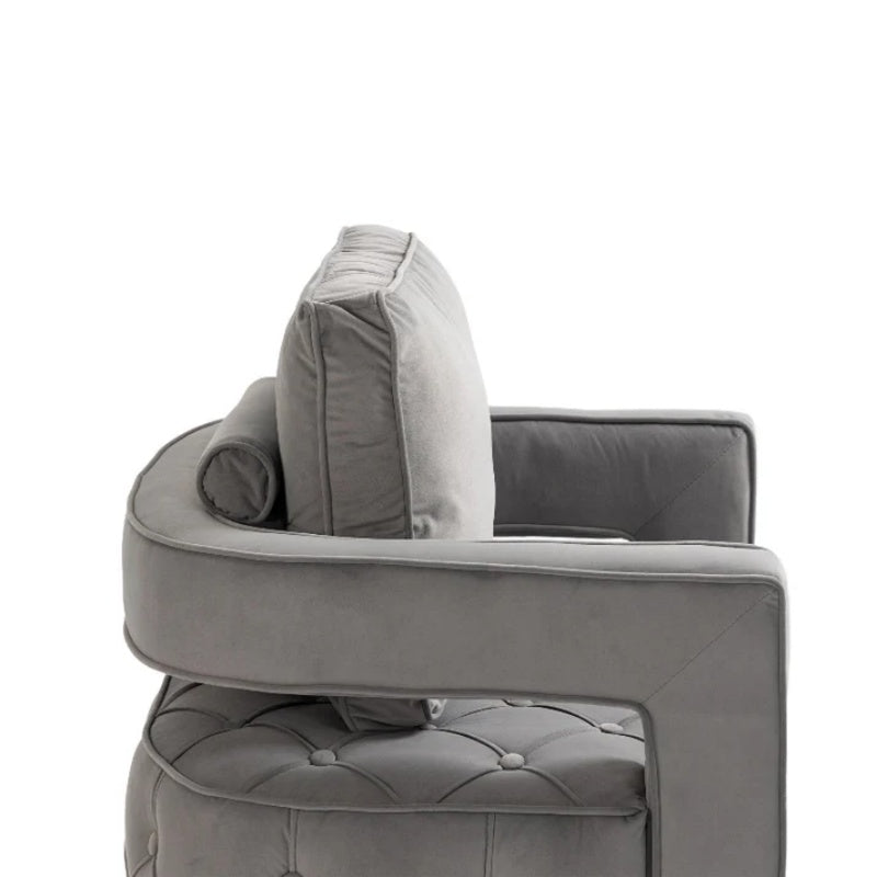 Swivel Accent Chair - Modern Accent Chair with Pillow, Velvet Armchair Side Chair with Tufted Button for Living Room, Bedroom, Office(Gray)-海智集-Default-