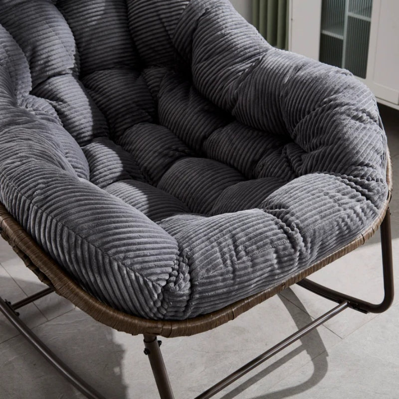 Outdoor Rattan Rocking Chair,Padded Cushion Rocker Recliner Chair Outdoor for Front Porch, Living Room, Patio, Garden, Grey-海智集-Default-