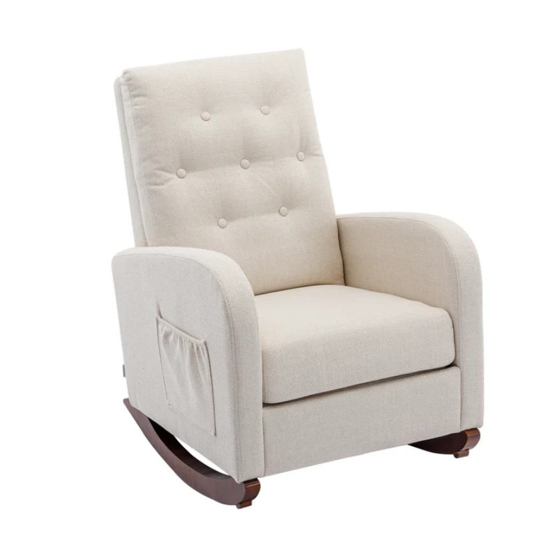 High Back Rocking Chair Nursery Chair .Comfortable Rocker Fabric Padded Seat .Modern High Back Armchair-海智集-Default-