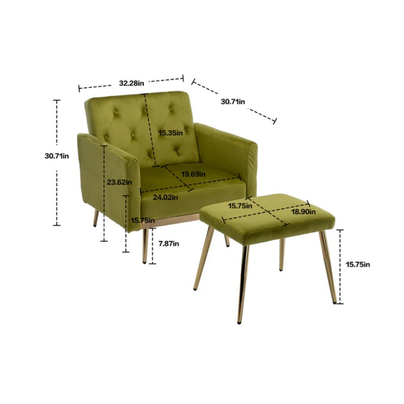 COOLMORE Velvet Accent Chair with Adjustable Armrests and Backrest, Button Tufted Lounge Chair, Single Recliner Armchair with Ottoman-海智集-Default-