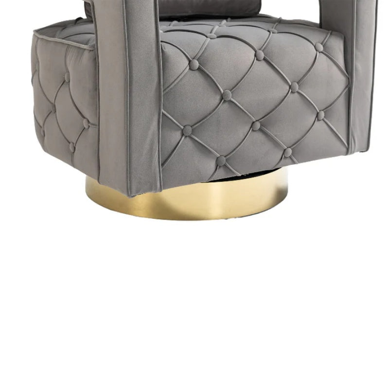 Swivel Accent Chair - Modern Accent Chair with Pillow, Velvet Armchair Side Chair with Tufted Button for Living Room, Bedroom, Office(Gray)-海智集-Default-