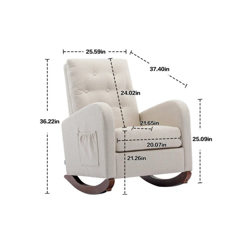High Back Rocking Chair Nursery Chair .Comfortable Rocker Fabric Padded Seat .Modern High Back Armchair-海智集-Default-