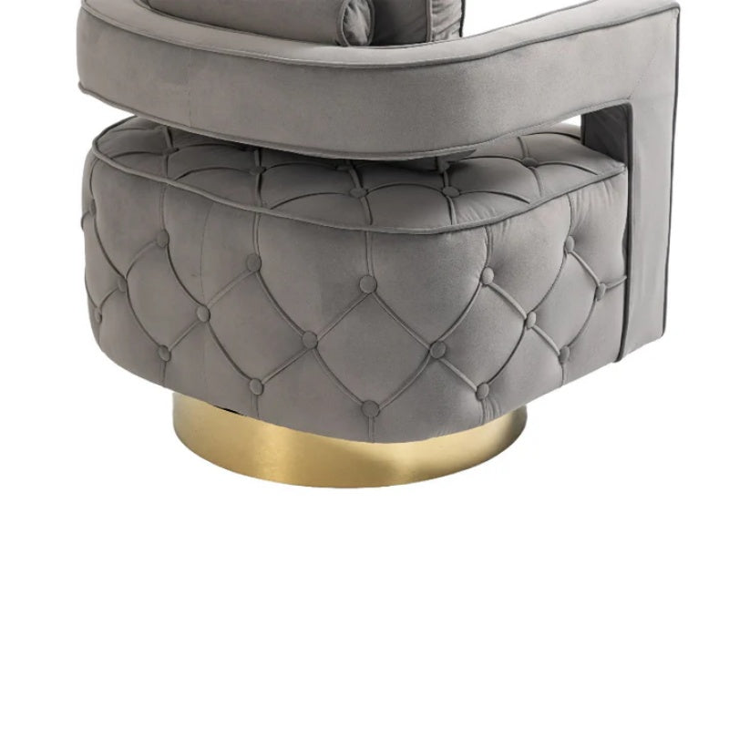 Swivel Accent Chair - Modern Accent Chair with Pillow, Velvet Armchair Side Chair with Tufted Button for Living Room, Bedroom, Office(Gray)-海智集-Default-