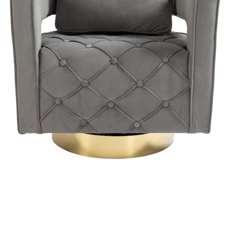 Swivel Accent Chair - Modern Accent Chair with Pillow, Velvet Armchair Side Chair with Tufted Button for Living Room, Bedroom, Office(Gray)-海智集-Default-