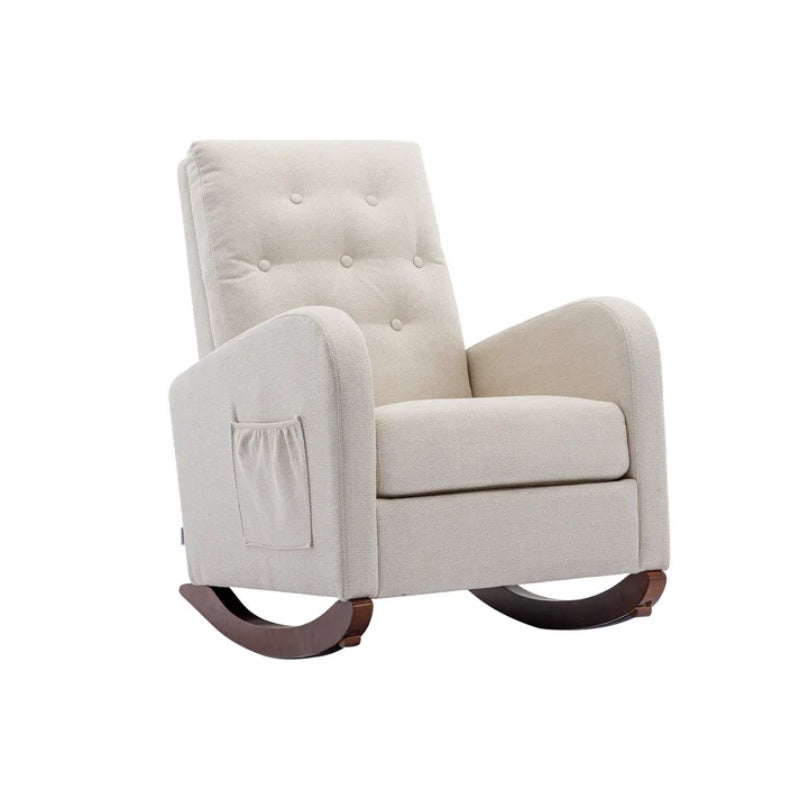 High Back Rocking Chair Nursery Chair .Comfortable Rocker Fabric Padded Seat .Modern High Back Armchair-海智集-Default-
