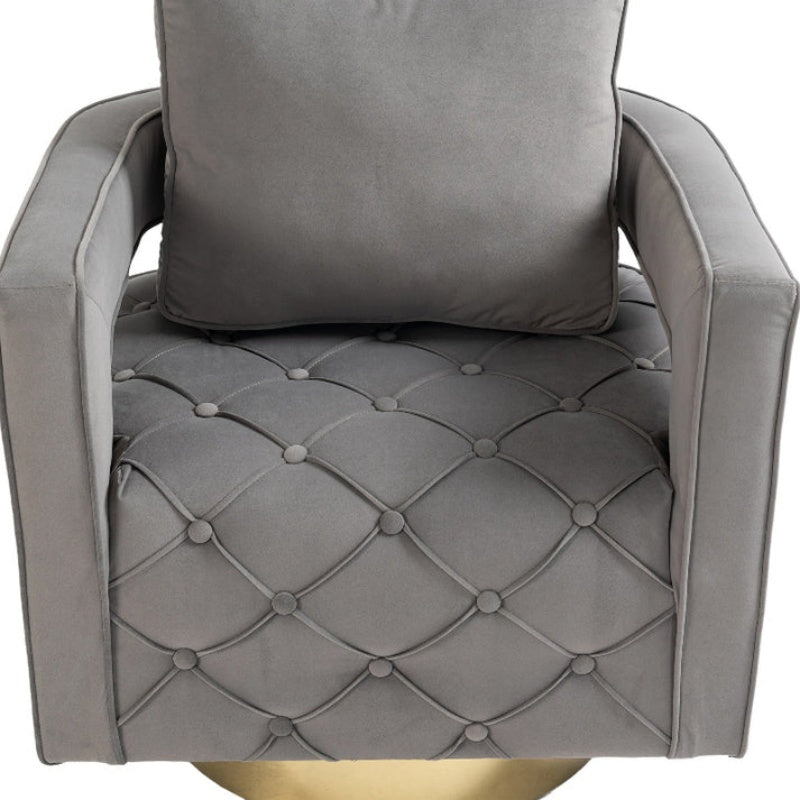 Swivel Accent Chair - Modern Accent Chair with Pillow, Velvet Armchair Side Chair with Tufted Button for Living Room, Bedroom, Office(Gray)-海智集-Default-