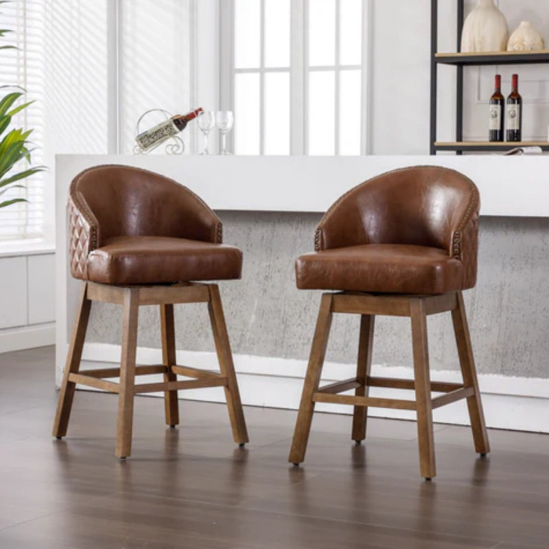 COOLMORE Bar Stools Set of 2 Counter Height Chairs with Footrest for Kitchen, Dining Room And 360 Degree Swivel-海智集-Default-