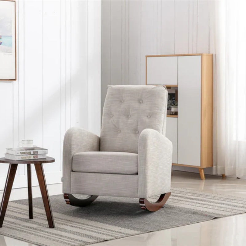High Back Rocking Chair Nursery Chair .Comfortable Rocker Fabric Padded Seat .Modern High Back Armchair-海智集-Default-