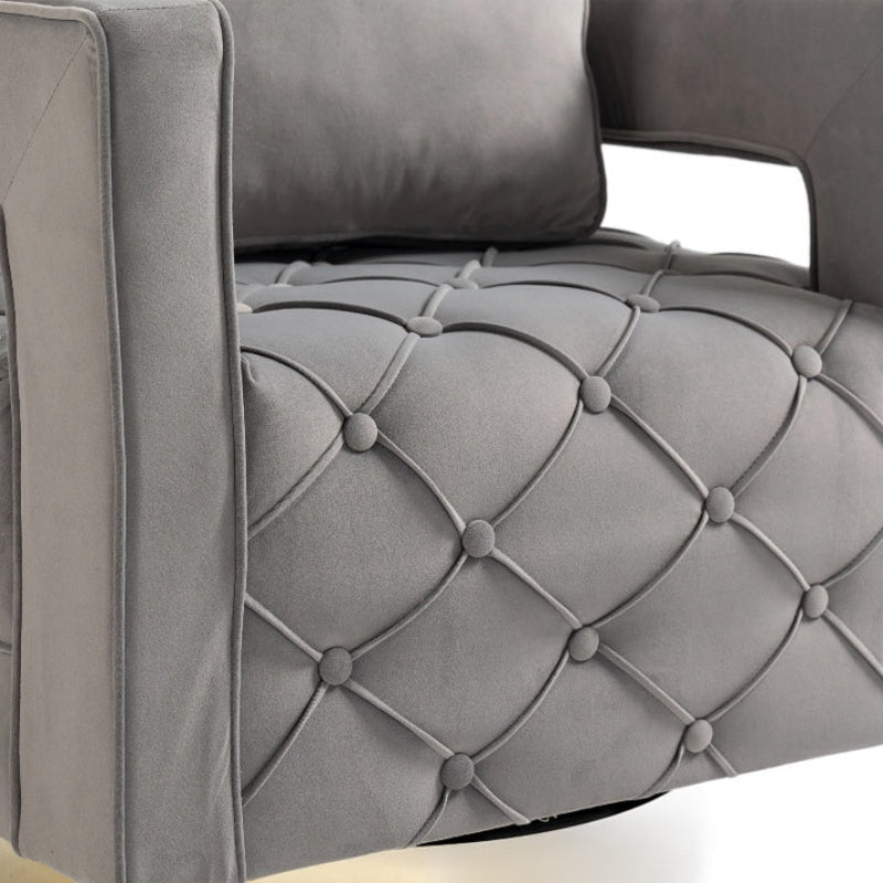 Swivel Accent Chair - Modern Accent Chair with Pillow, Velvet Armchair Side Chair with Tufted Button for Living Room, Bedroom, Office(Gray)-海智集-Default-