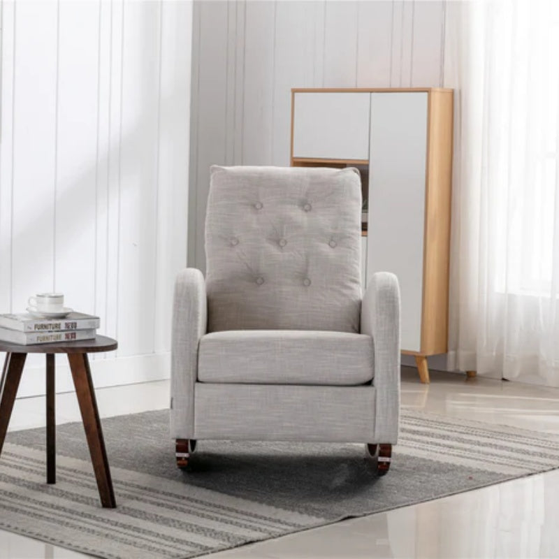 High Back Rocking Chair Nursery Chair .Comfortable Rocker Fabric Padded Seat .Modern High Back Armchair-海智集-Default-