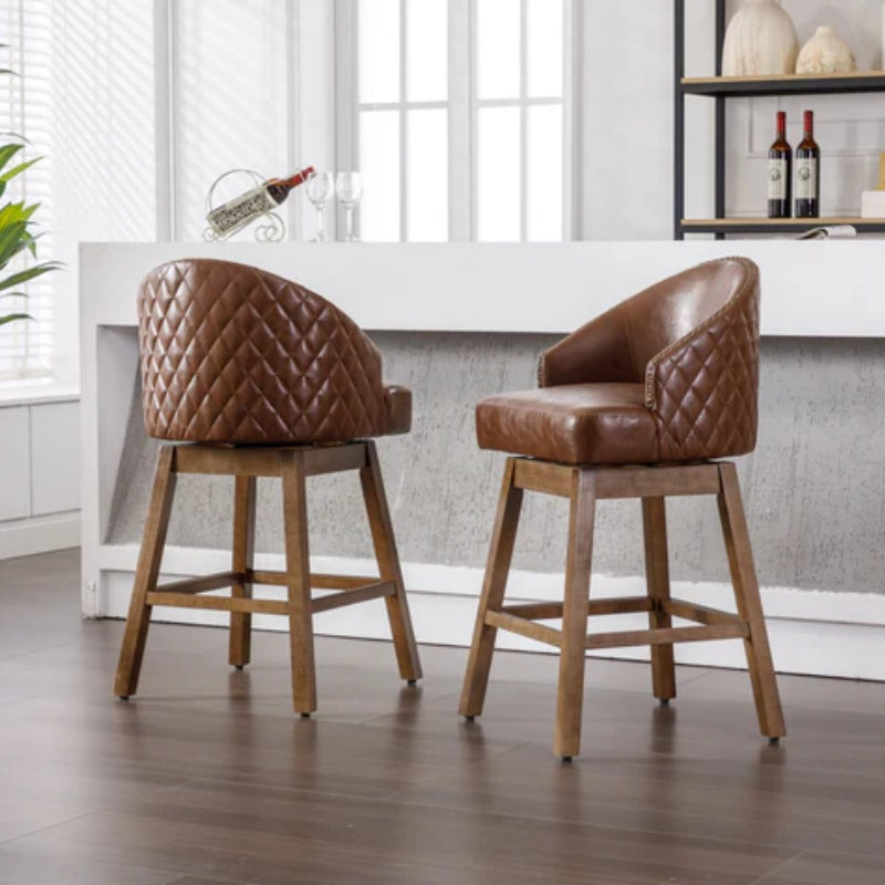 COOLMORE Bar Stools Set of 2 Counter Height Chairs with Footrest for Kitchen, Dining Room And 360 Degree Swivel-海智集-Default-
