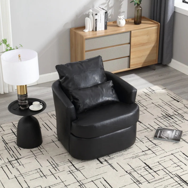 Modern Swivel Barrel Club Chair, Comfy Accent Sofa with 360 Degree Swivel, Black PU Leather, 32.68x30.31x24.80 Inches-海智集-Default-