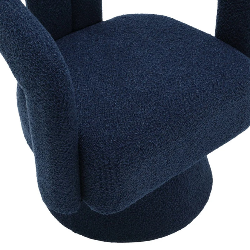 COOLMORE 360 Degree Swivel Cuddle Barrel Accent Chairs, Round Armchairs with Wide Upholstered, Fluffy Fabric Chair for Living Room, Bedroom, Office, Waiting Rooms (Navy Boucle)-海智集-Default-