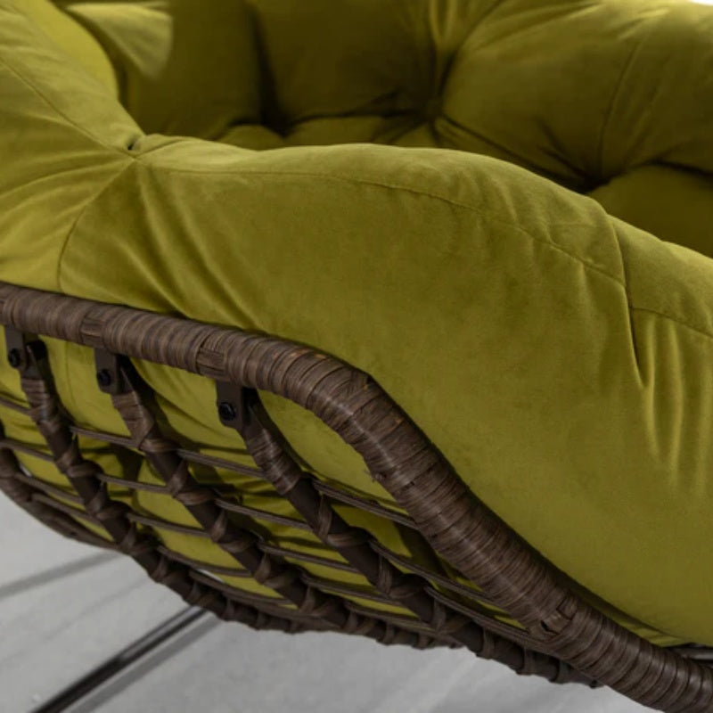 Outdoor Rattan Rocking Chair,Padded Cushion Rocker Recliner Chair Outdoor for Front Porch, Living Room, Patio, Garden, Olive Green-海智集-Default-