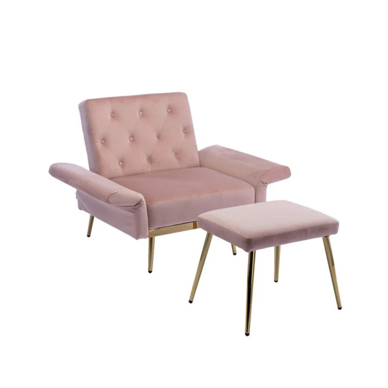 COOLMORE Velvet Accent Chair with Adjustable Armrests and Backrest, Button Tufted Lounge Chair, Single Recliner Armchair with Ottoman-海智集-Default-