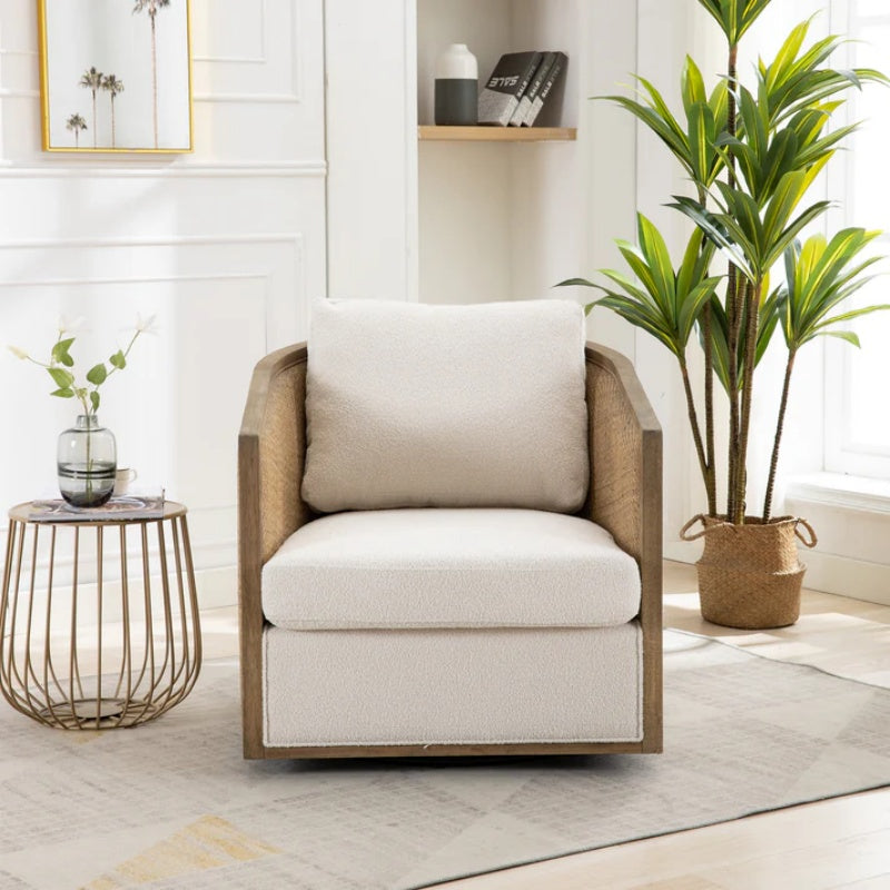 Beige Boucle Swivel Barrel Chair, Comfy Round Accent Sofa Chair with 360 Degree Swivel, Leisure Arm Chair for Living Room, Nursery, Hotel, Bedroom, Office, Lounge-海智集-Default-