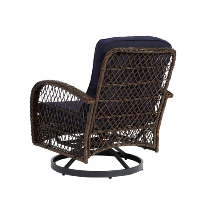 3 Pieces Outdoor Swivel Rocker Patio Chairs, 360 Degree Rocking Patio Conversation Set with Thickened Cushions and Glass Coffee Table for Backyard, Navy blue-海智集-Default-
