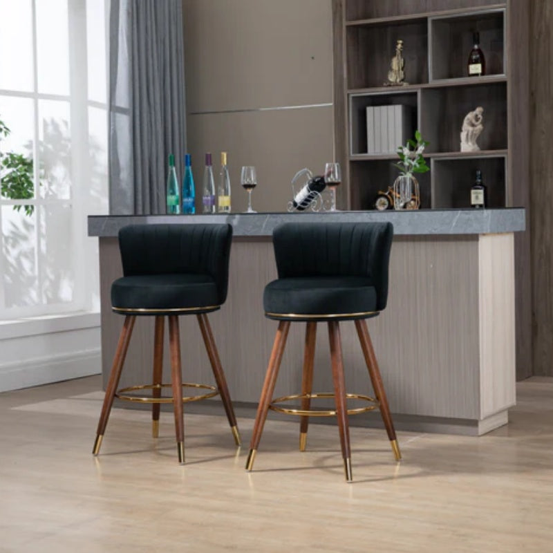 COOLMORE Counter Height Bar Stools Set of 2 for Kitchen Counter Solid Wood Legs with a fixed height of 360 degrees-海智集-Default-